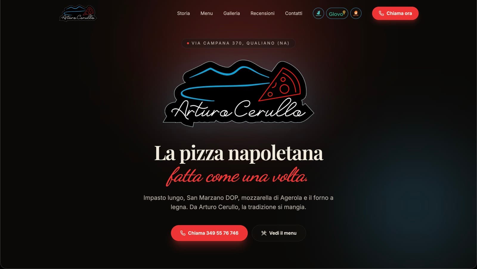 Screenshot del sito Arturo Cerullo Pizzeria