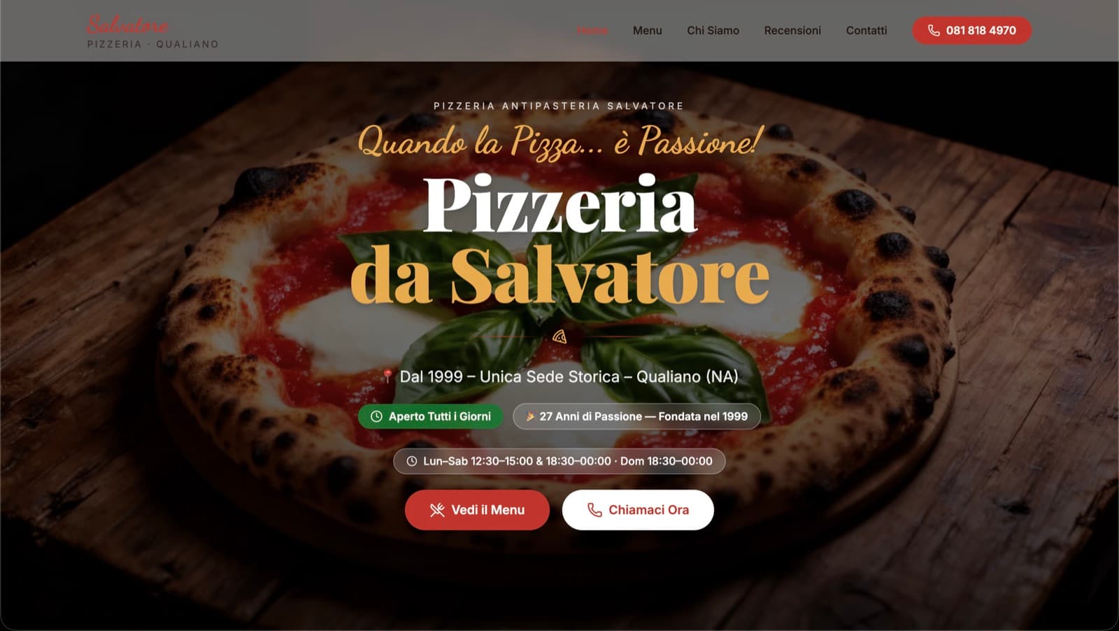 Screenshot del sito Pizzeria da Salvatore